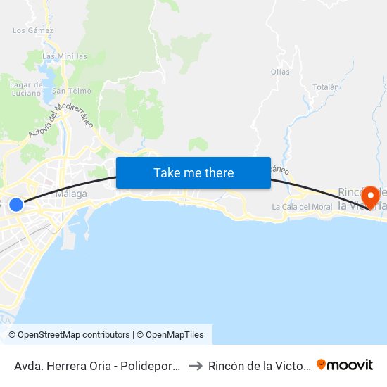 Avda. Herrera Oria - Polideportivo to Rincón de la Victoria map