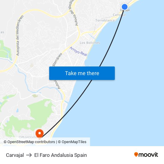 Carvajal to El Faro Andalusia Spain map