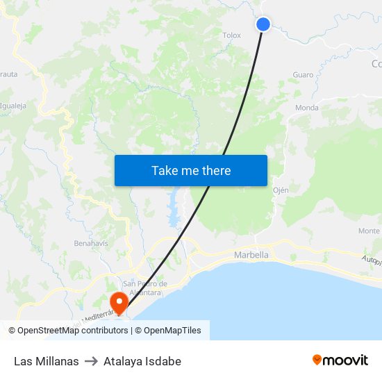 Las Millanas to Atalaya Isdabe map