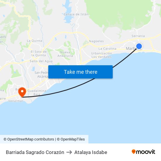 Barriada Sagrado Corazón to Atalaya Isdabe map