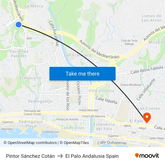 Pintor Sánchez Cotán to El Palo Andalusia Spain map