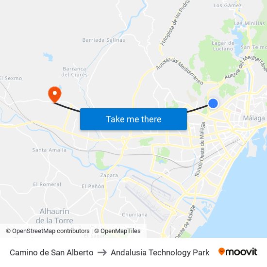 Camino de San Alberto to Andalusia Technology Park map