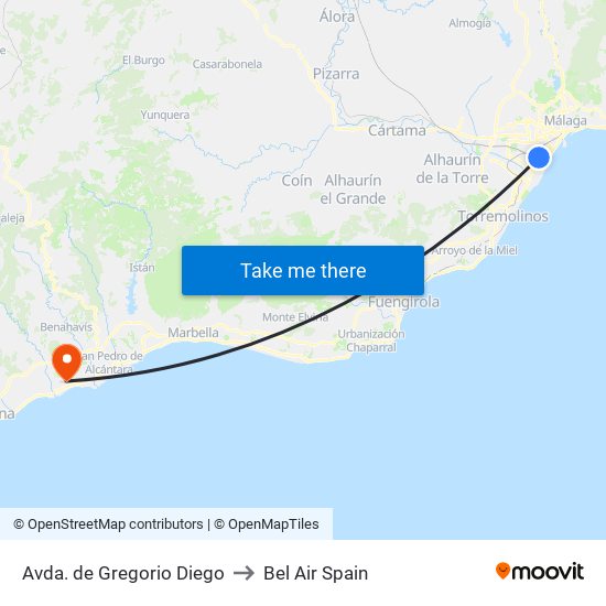 Avda. de Gregorio Diego to Bel Air Spain map