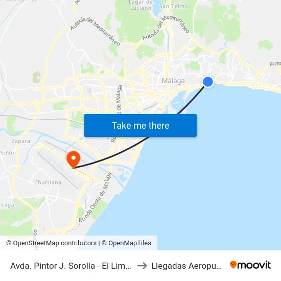Avda. Pintor J. Sorolla - El Limonar to Llegadas Aeropuerto map