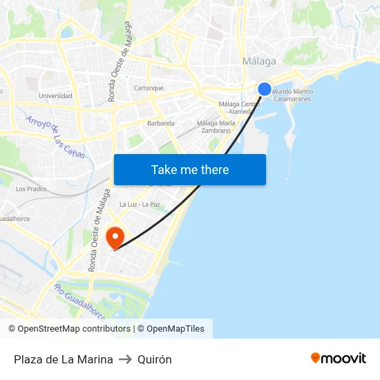 Plaza de La Marina to Quirón map
