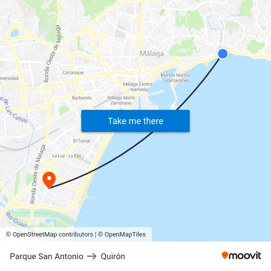 Parque San Antonio to Quirón map