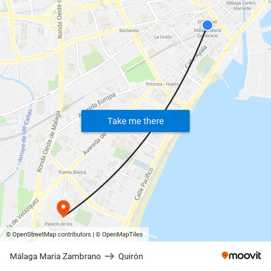 Málaga Maria Zambrano to Quirón map
