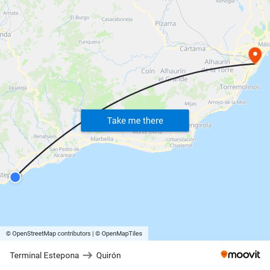 Terminal Estepona to Quirón map