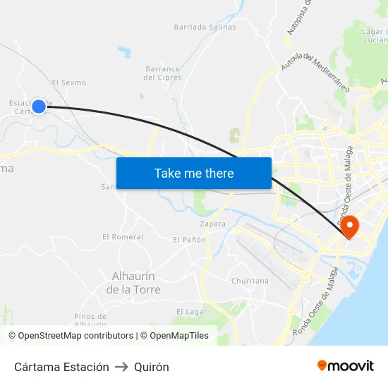 Cártama Estación to Quirón map