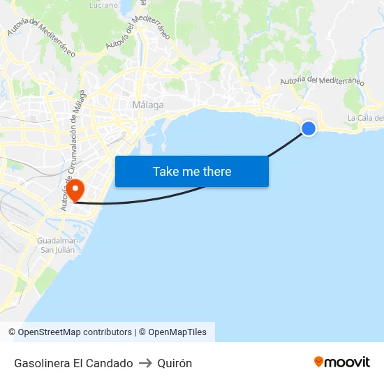 Gasolinera El Candado to Quirón map