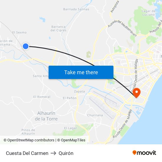 Cuesta Del Carmen to Quirón map