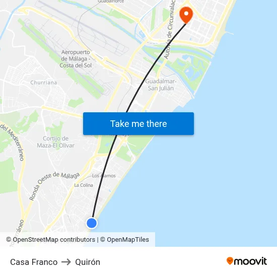 Casa Franco to Quirón map
