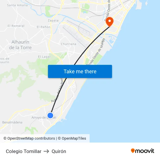 Colegio Tomillar to Quirón map