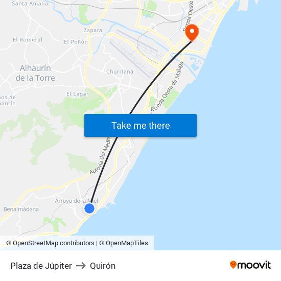 Plaza de Júpiter to Quirón map