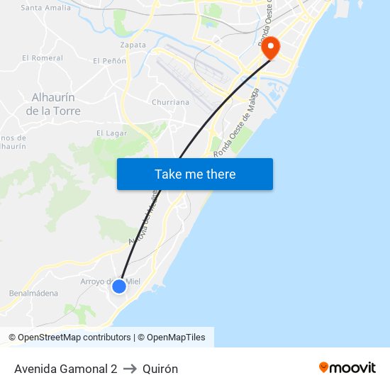 Avenida Gamonal 2 to Quirón map
