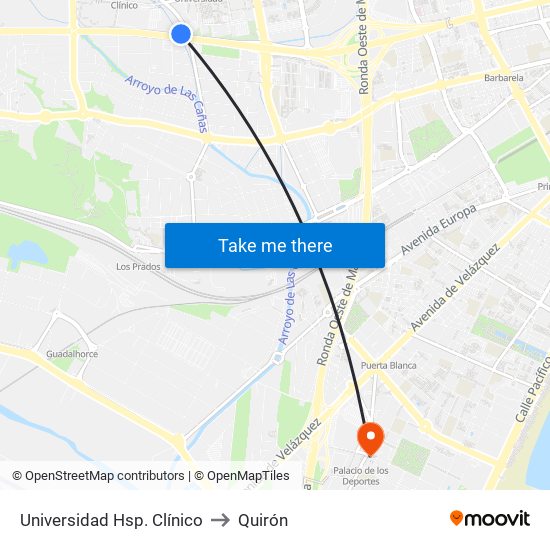 Universidad Hsp. Clínico to Quirón map