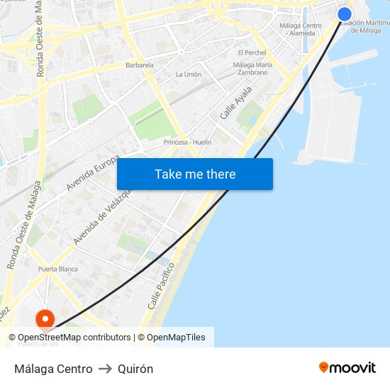 Málaga Centro to Quirón map
