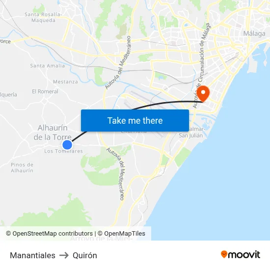Manantiales to Quirón map