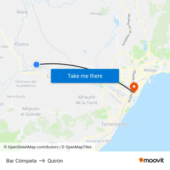 Bar Cómpeta to Quirón map