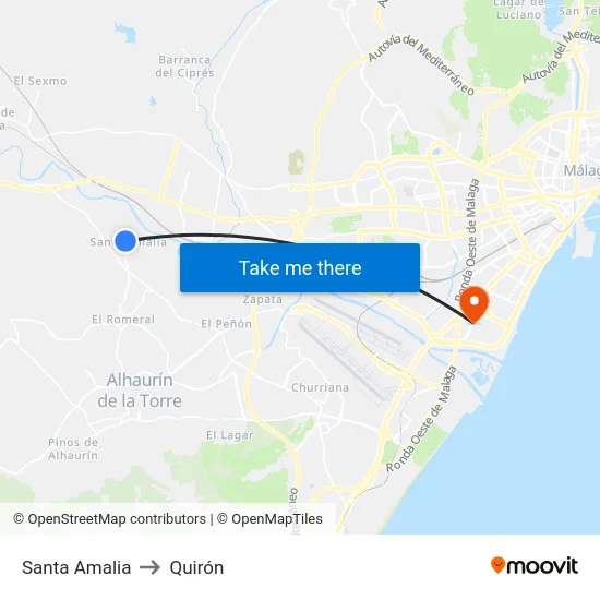 Santa Amalia to Quirón map