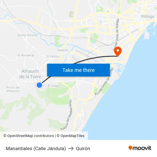 Manantiales (Calle Jándula) to Quirón map