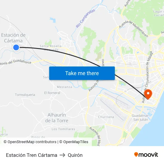 Estación Tren Cártama to Quirón map