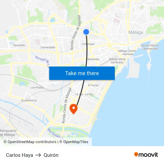Carlos Haya to Quirón map