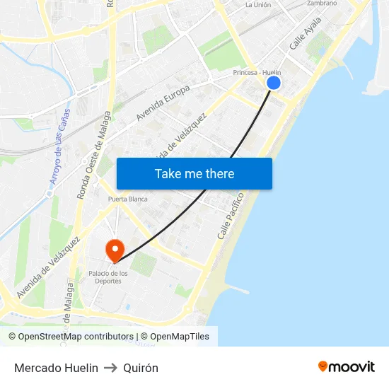Mercado Huelin to Quirón map