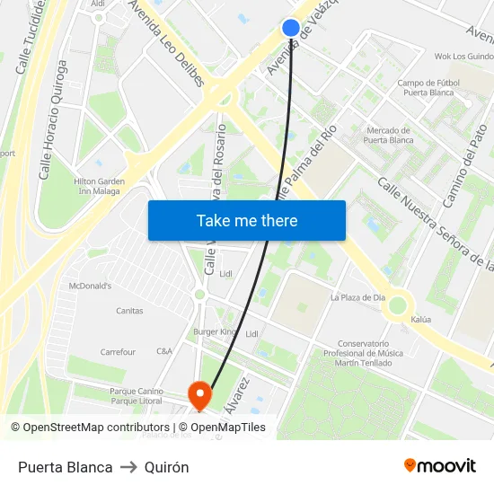 Puerta Blanca to Quirón map