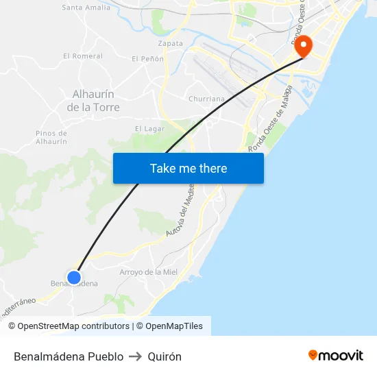 Benalmádena Pueblo to Quirón map