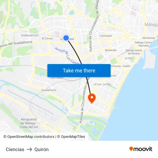 Ciencias to Quirón map
