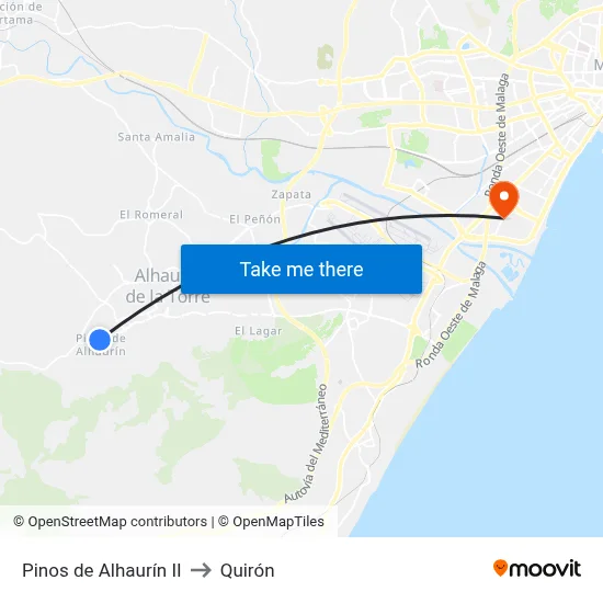 Pinos de Alhaurín II to Quirón map