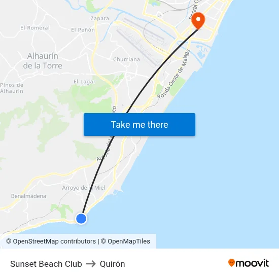 Sunset Beach Club to Quirón map