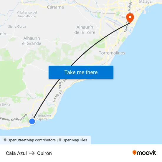 Cala Azul to Quirón map