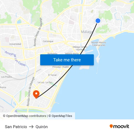San Patricio to Quirón map