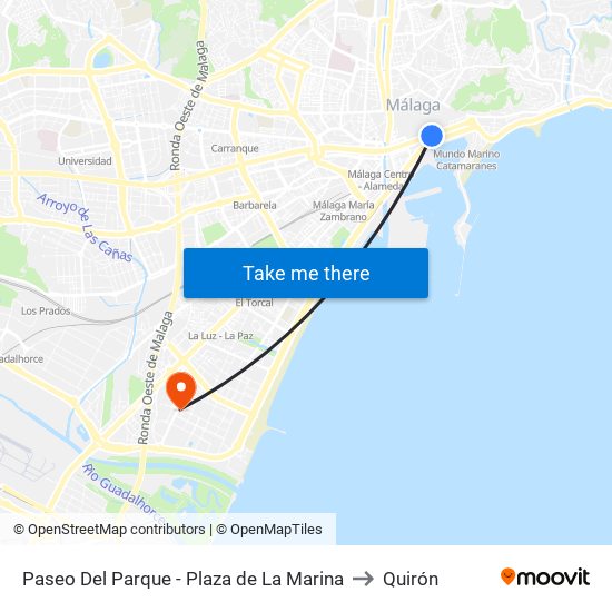 Paseo Del Parque - Plaza de La Marina to Quirón map