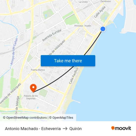 Antonio Machado - Echeverria to Quirón map
