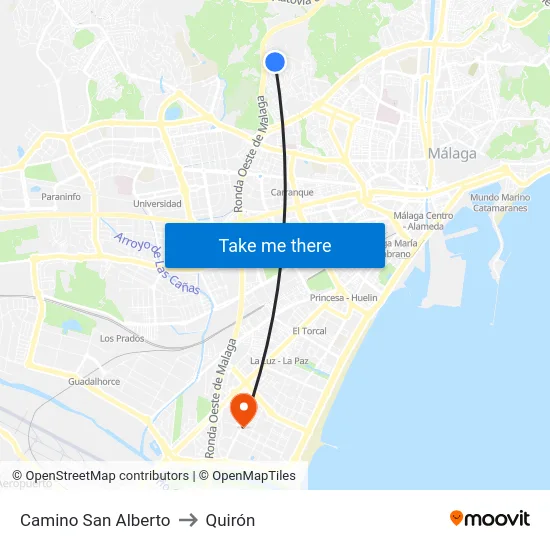 Camino  San Alberto to Quirón map