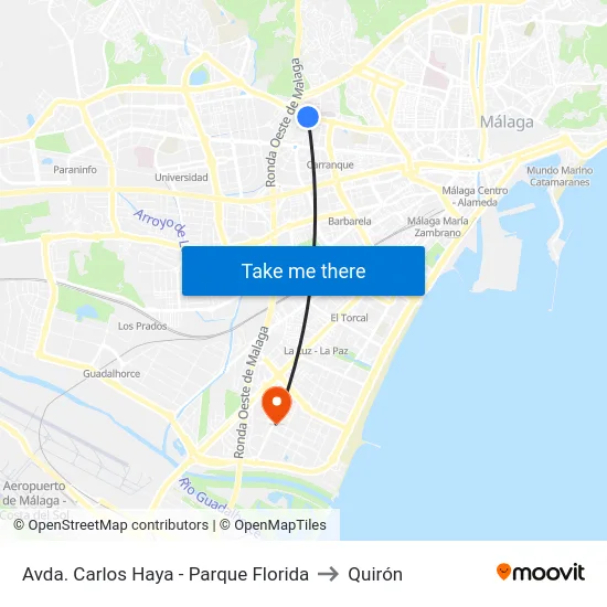 Avda. Carlos Haya - Parque Florida to Quirón map