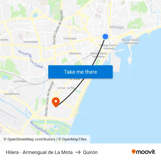 Hilera - Armengual de La Mota to Quirón map
