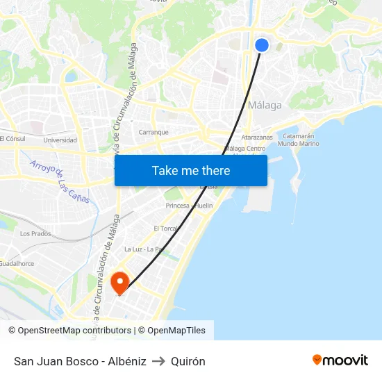 San Juan Bosco - Albéniz to Quirón map