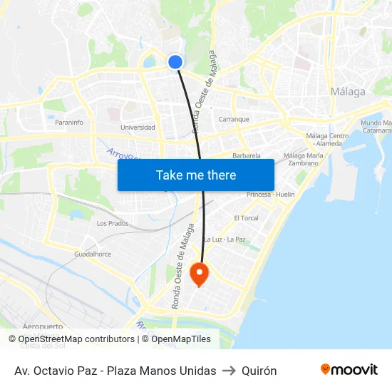 Av. Octavio Paz - Plaza Manos Unidas to Quirón map