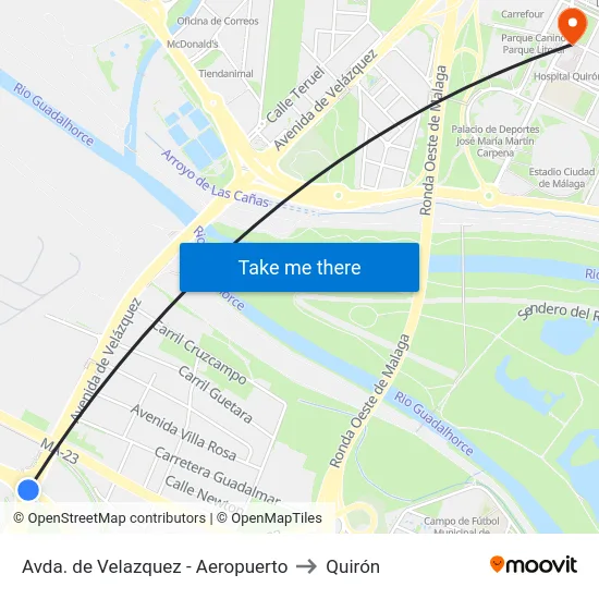 Avda. de Velazquez - Aeropuerto to Quirón map