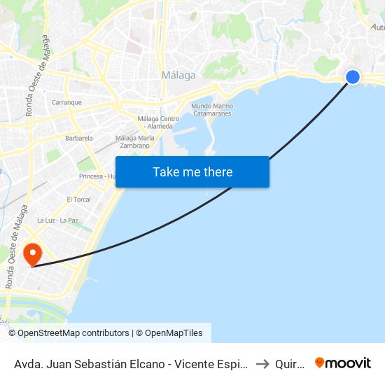 Avda. Juan Sebastián Elcano - Vicente Espinel to Quirón map
