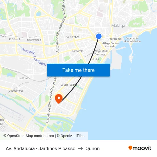 Av. Andalucía - Jardines Picasso to Quirón map