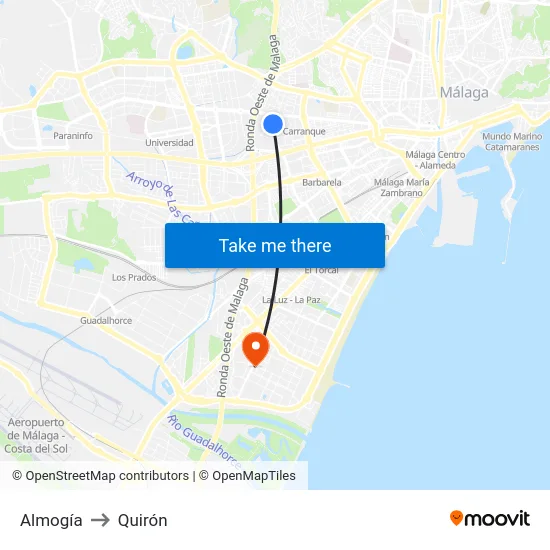 Almogía to Quirón map
