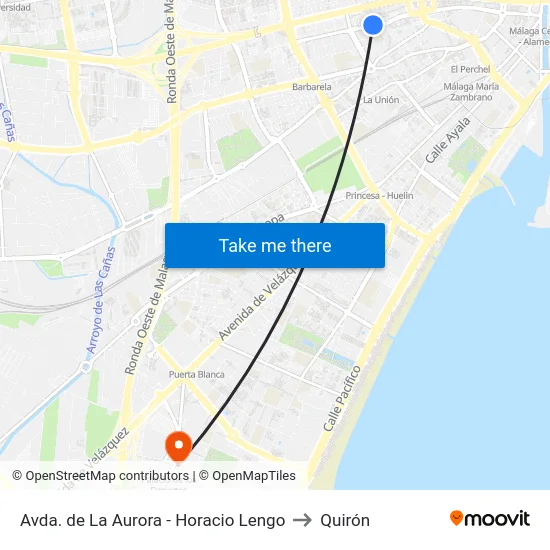 Avda. de La Aurora - Horacio Lengo to Quirón map