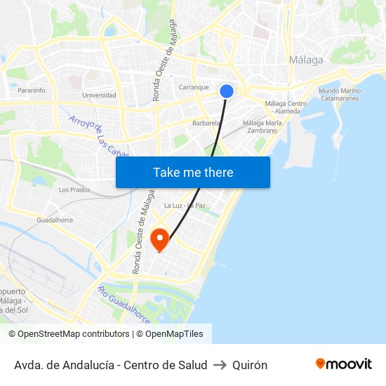 Avda. de Andalucía - Centro de Salud to Quirón map