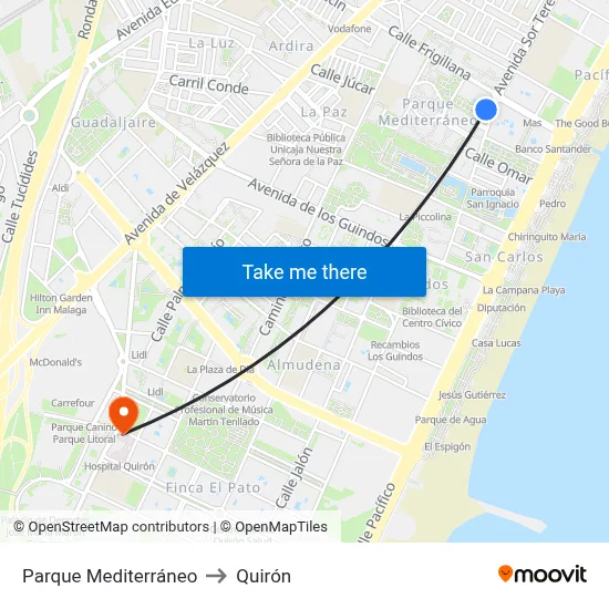 Parque Mediterráneo to Quirón map