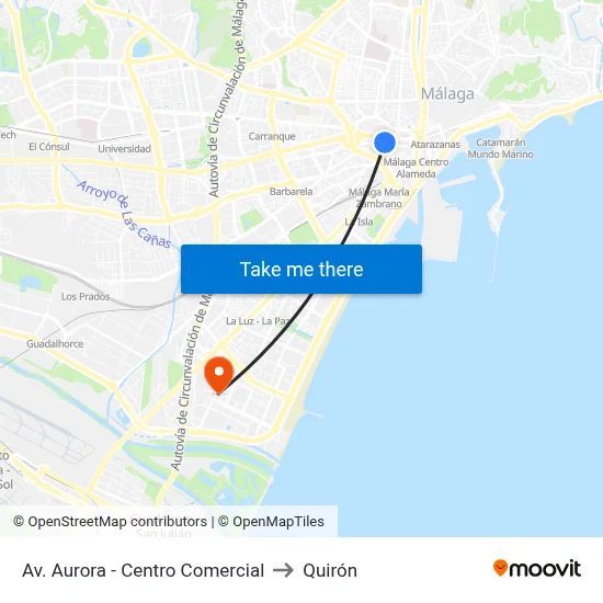 Av. Aurora - Centro Comercial to Quirón map